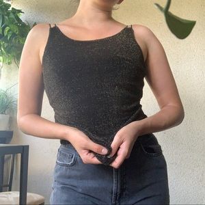 Susan Lawrence Black and Gold Sparkle Tank Top S/M